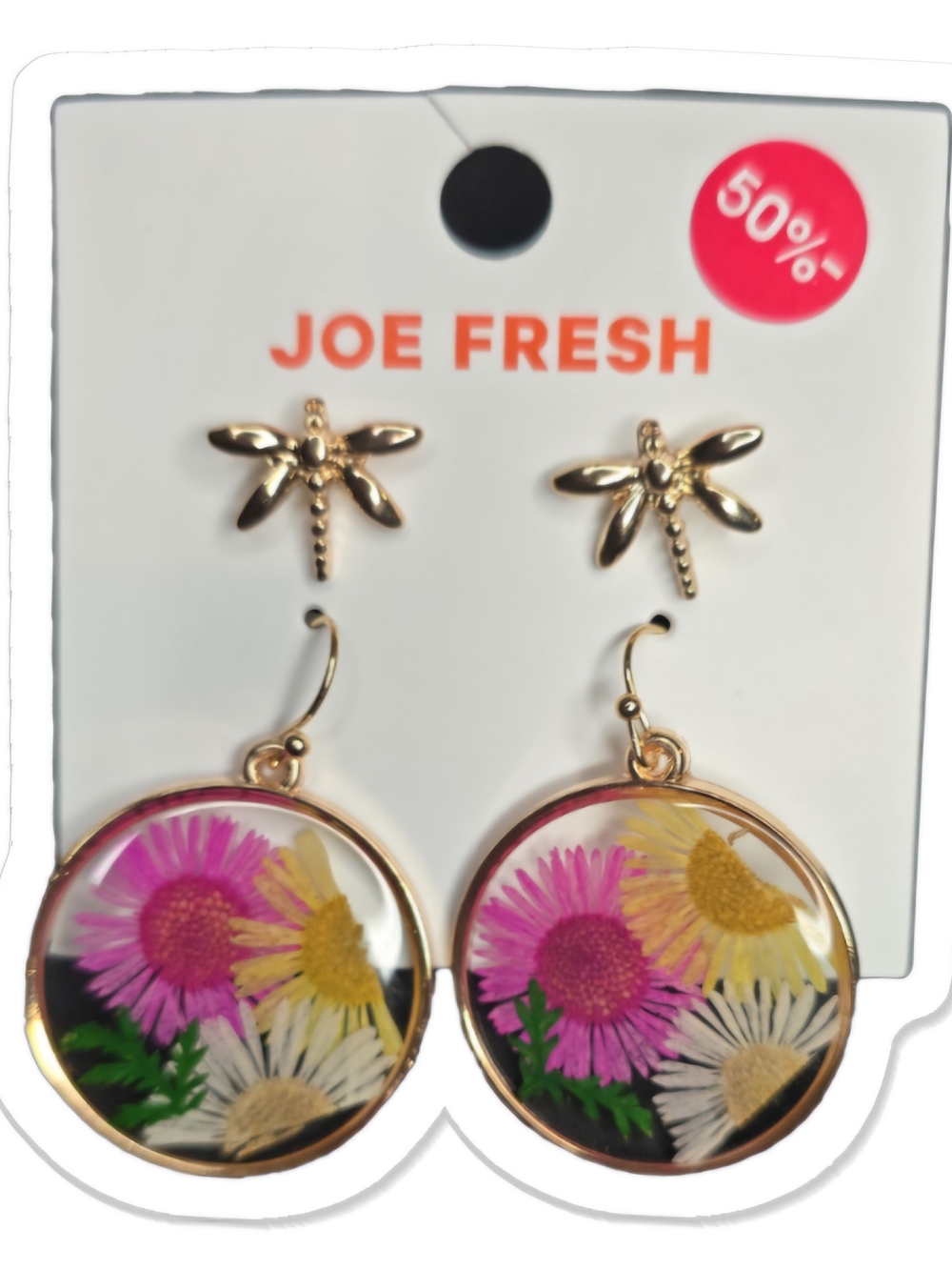 Joe Fresh Gold-Tone Floral Dragonfly Drop Earrings